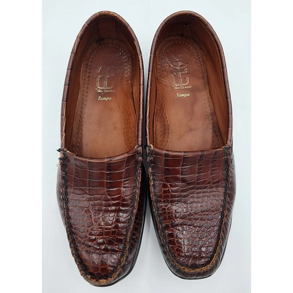Allen Edmonds Brown Croc-Embossed Leather Loafers